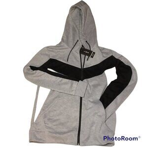 WT 02 Heather Gray and Black Full Zip Hoodie With Pocket and Draw Strings Men's
